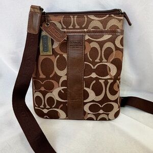 Coach Signature Swingpack Brown Jacquard Leather Crossbody Bag Y2K